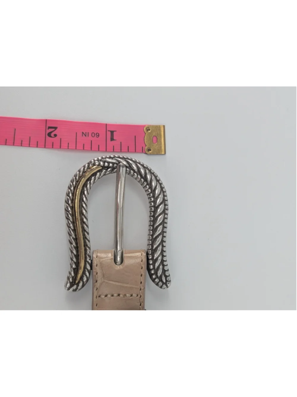 Vintage Brighton C3118 Beige Croc Embossed Leather Heart Buckle Belt L 34